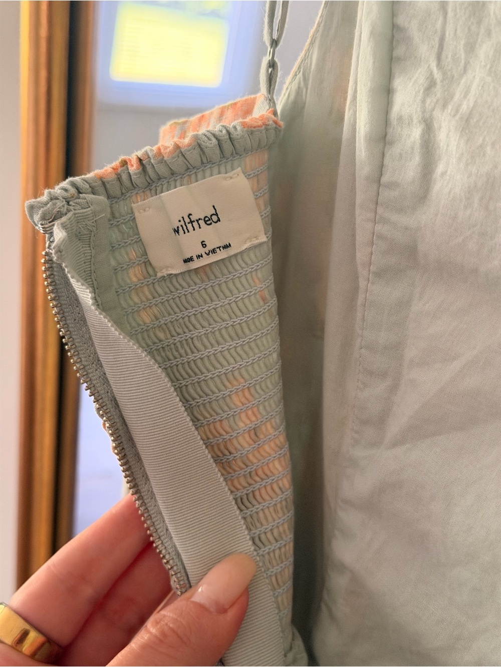 ARITZIA Wilfred Technique Linen Dress in Agave Green/Soft Peach - Picture 8 of 8